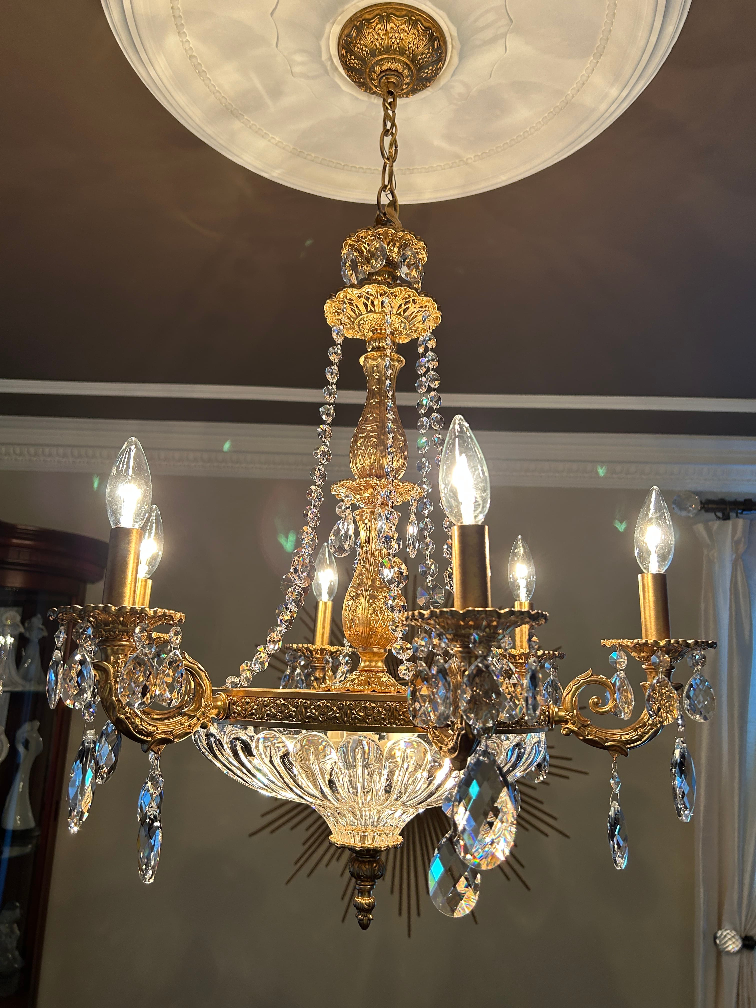 Gold crystal chandelier restoration