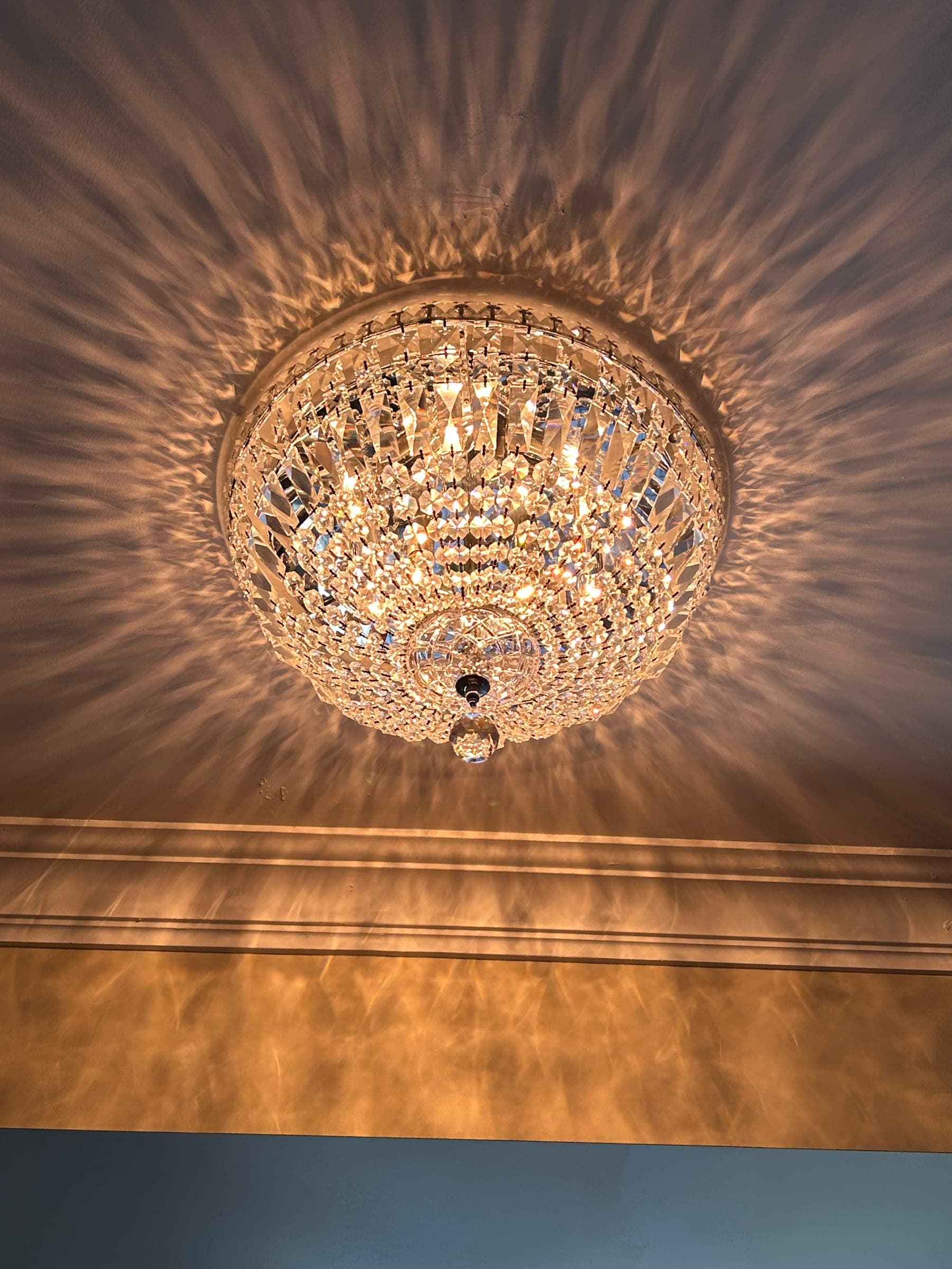 Close-up crystal chandelier detail